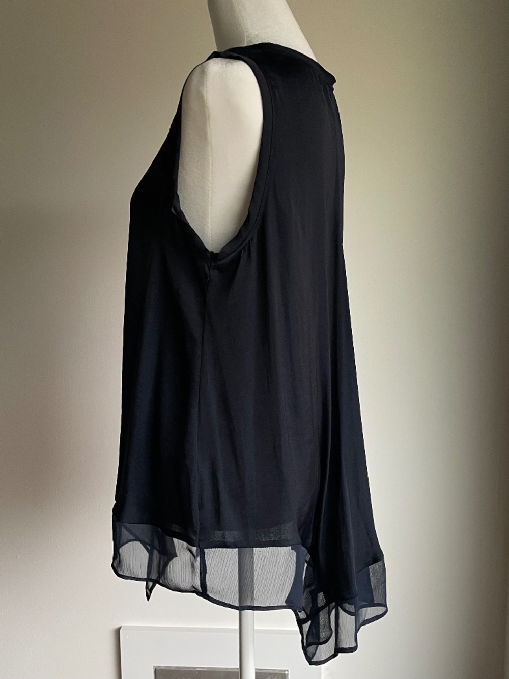 Navy Blue Satin Chiffon Asymmetrical Handkerchief-hem Tank Top Coastal, Medium